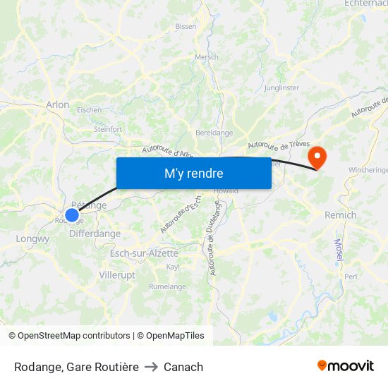 Rodange, Gare Routière to Canach map