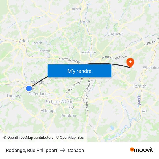 Rodange, Rue Philippart to Canach map