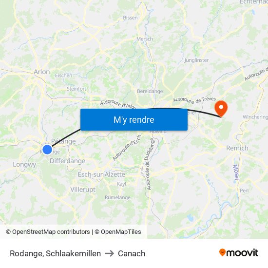 Rodange, Schlaakemillen to Canach map