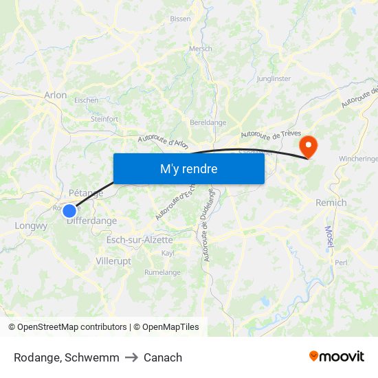 Rodange, Schwemm to Canach map