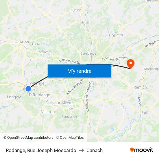 Rodange, Rue Joseph Moscardo to Canach map