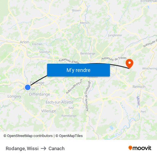 Rodange, Wissi to Canach map