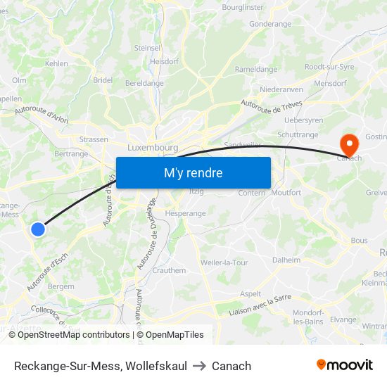 Reckange-Sur-Mess, Wollefskaul to Canach map