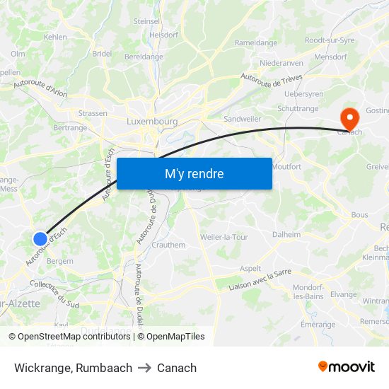 Wickrange, Rumbaach to Canach map