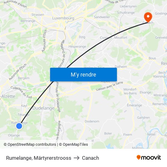 Rumelange, Märtyrerstrooss to Canach map