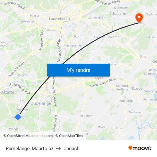 Rumelange, Maartplaz to Canach map
