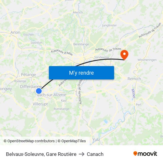 Belvaux-Soleuvre, Gare Routière to Canach map