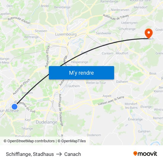 Schifflange, Stadhaus to Canach map