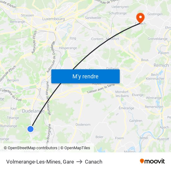 Volmerange-Les-Mines, Gare to Canach map