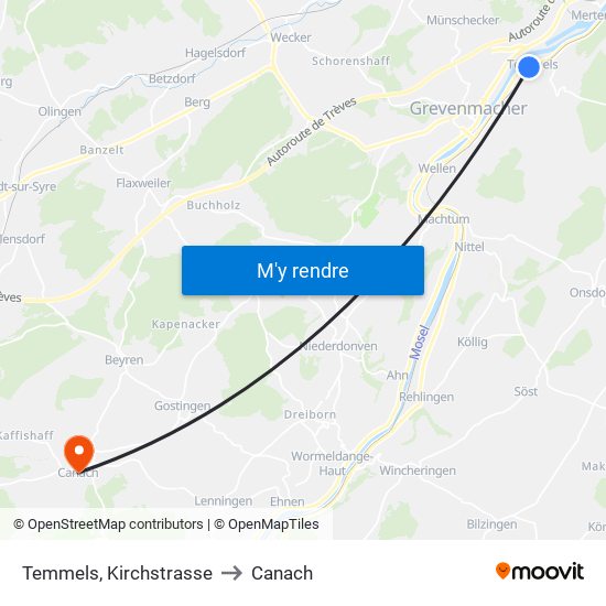 Temmels, Kirchstrasse to Canach map