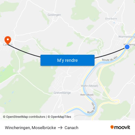 Wincheringen, Moselbrücke to Canach map