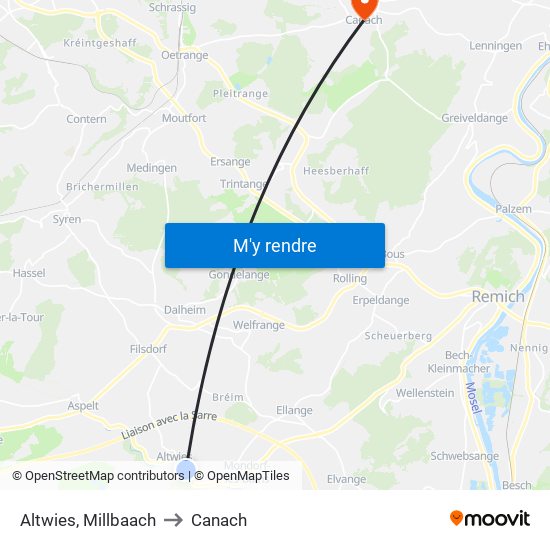 Altwies, Millbaach to Canach map