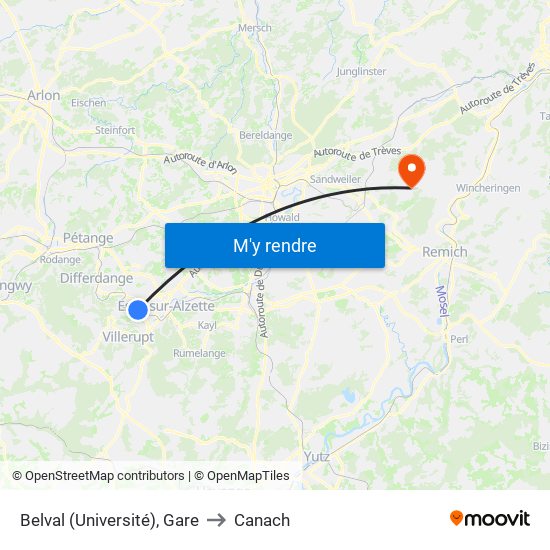 Belval (Université), Gare to Canach map