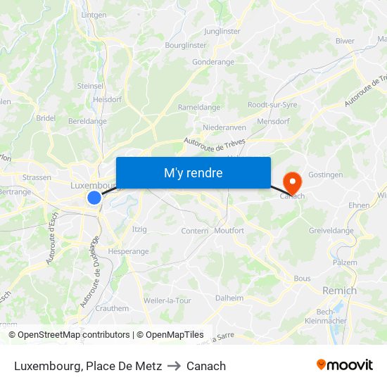 Luxembourg, Place De Metz to Canach map