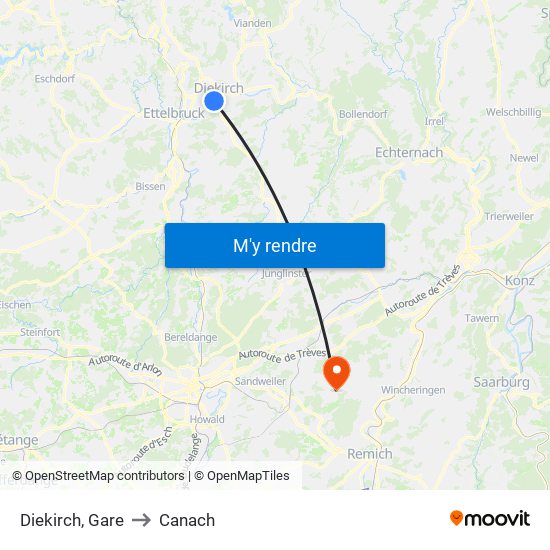 Diekirch, Gare to Canach map