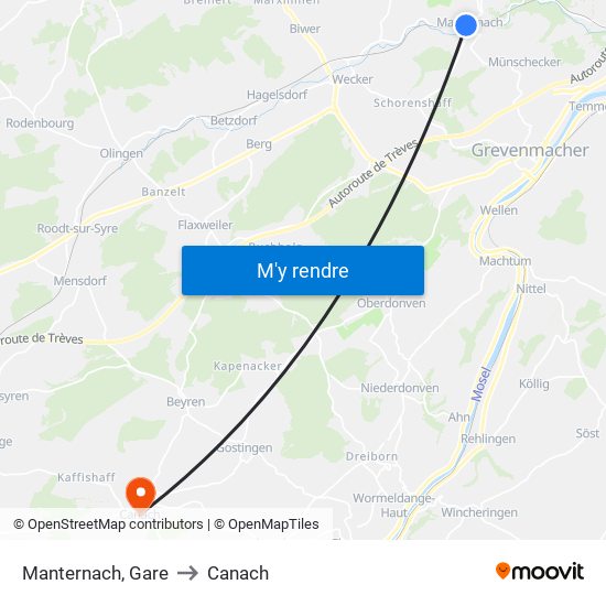 Manternach, Gare to Canach map