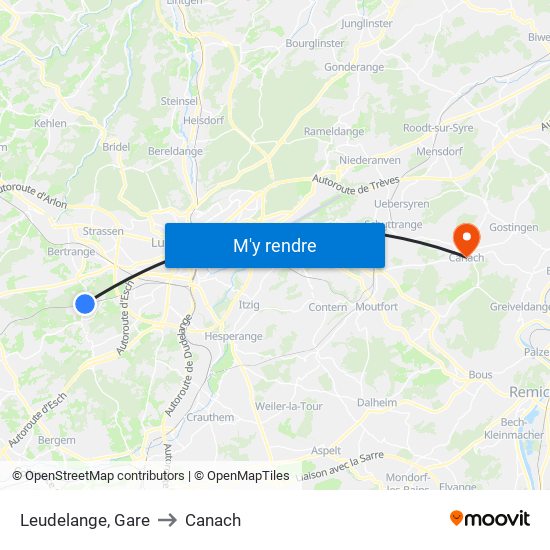 Leudelange, Gare to Canach map