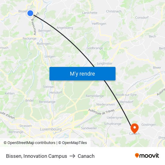 Bissen, Innovation Campus to Canach map