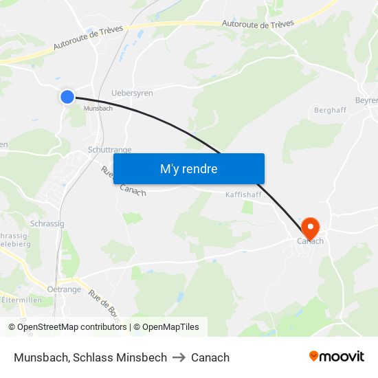 Munsbach, Schlass Minsbech to Canach map