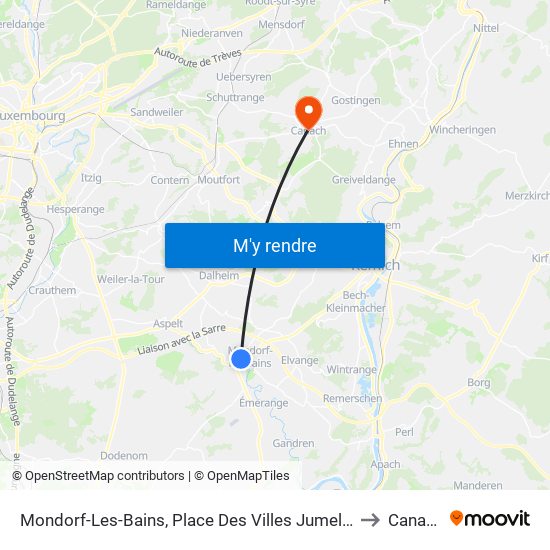 Mondorf-Les-Bains, Place Des Villes Jumelées to Canach map