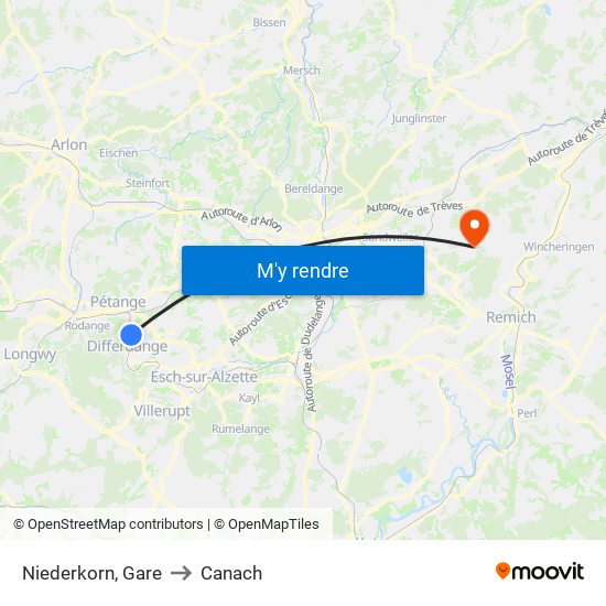 Niederkorn, Gare to Canach map