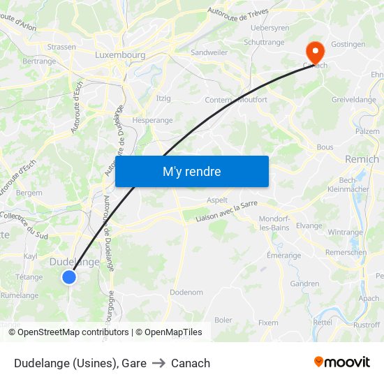 Dudelange (Usines), Gare to Canach map