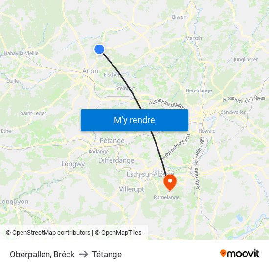 Oberpallen, Bréck to Tétange map