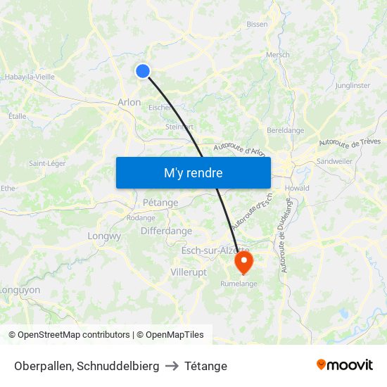 Oberpallen, Schnuddelbierg to Tétange map