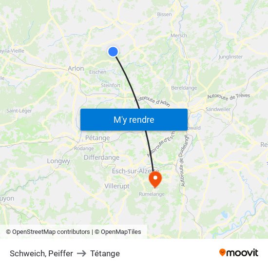 Schweich, Peiffer to Tétange map