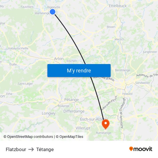 Flatzbour to Tétange map