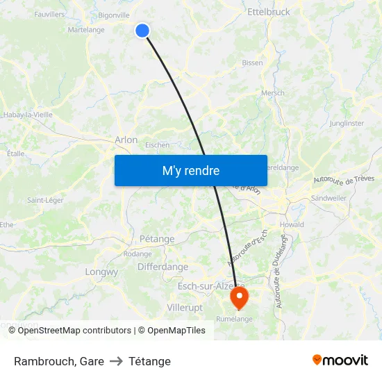 Rambrouch, Gare to Tétange map