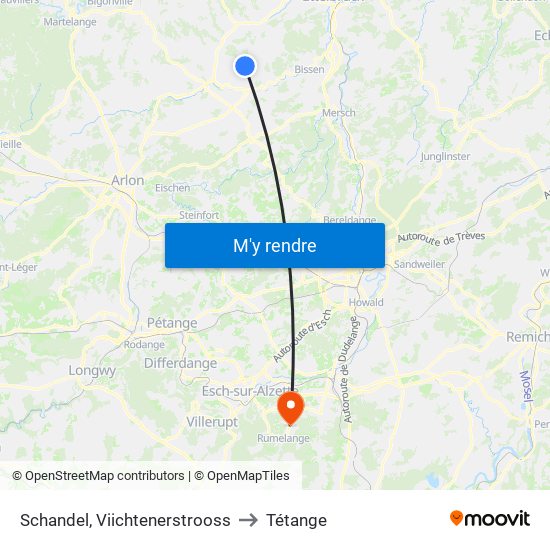 Schandel, Viichtenerstrooss to Tétange map