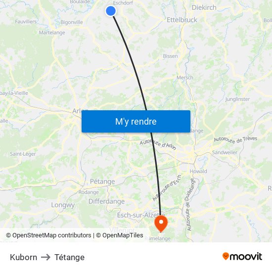 Kuborn to Tétange map
