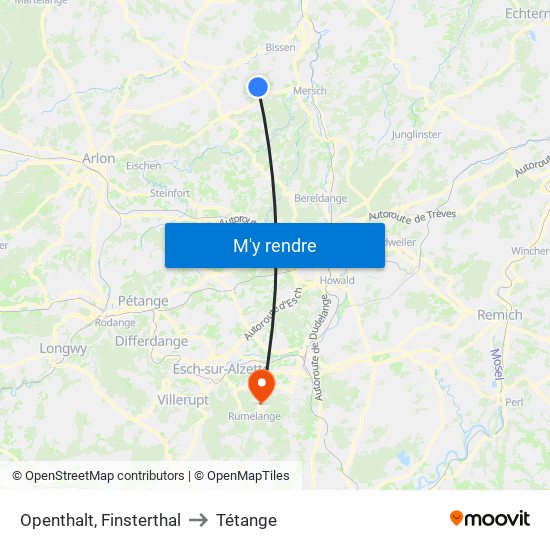 Openthalt, Finsterthal to Tétange map