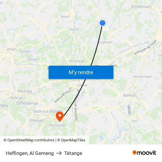 Heffingen, Al Gemeng to Tétange map