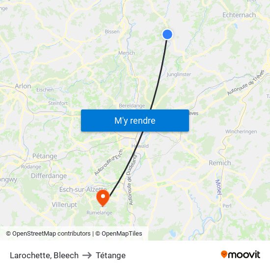 Larochette, Bleech to Tétange map
