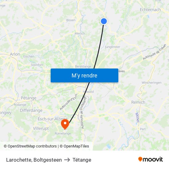 Larochette, Boltgesteen to Tétange map