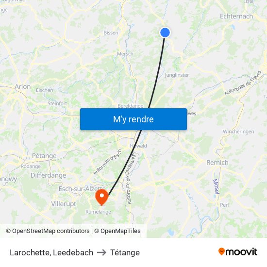 Larochette, Leedebach to Tétange map