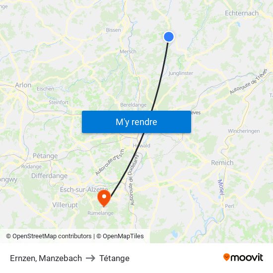 Ernzen, Manzebach to Tétange map