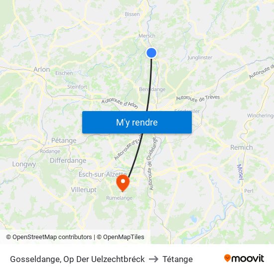 Gosseldange, Op Der Uelzechtbréck to Tétange map