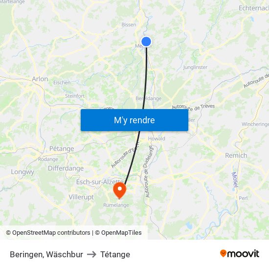 Beringen, Wäschbur to Tétange map