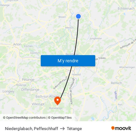 Niederglabach, Peffeschhaff to Tétange map