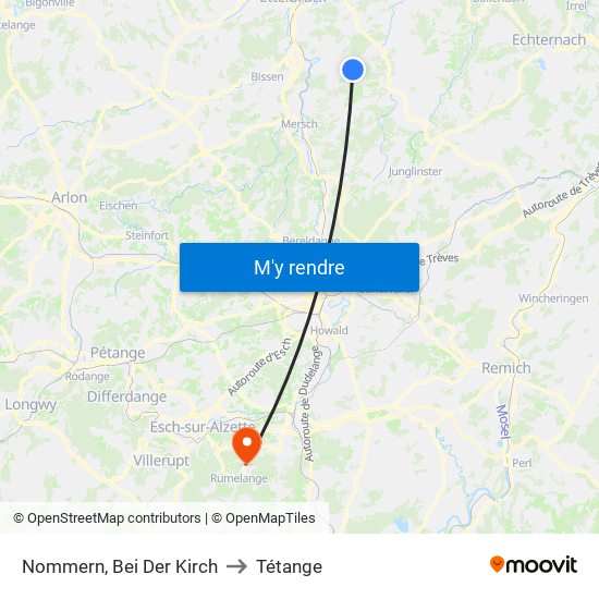 Nommern, Bei Der Kirch to Tétange map