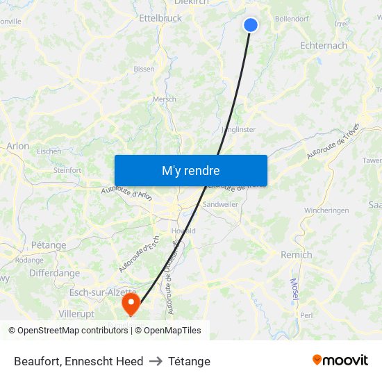 Beaufort, Ennescht Heed to Tétange map
