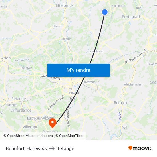 Beaufort, Härewiss to Tétange map
