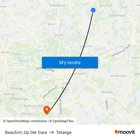 Beaufort, Op Der Gare to Tétange map