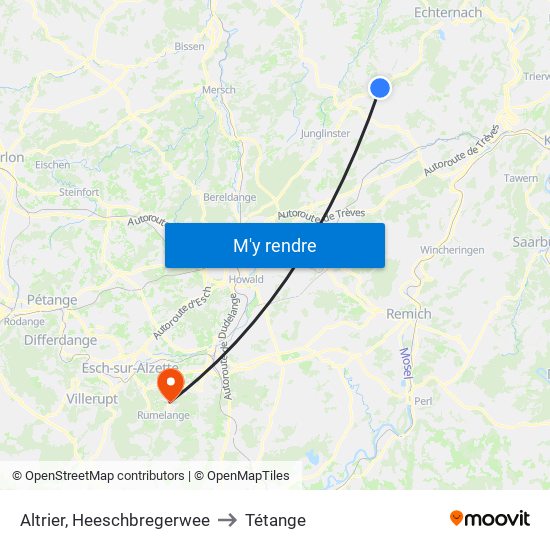 Altrier, Heeschbregerwee to Tétange map