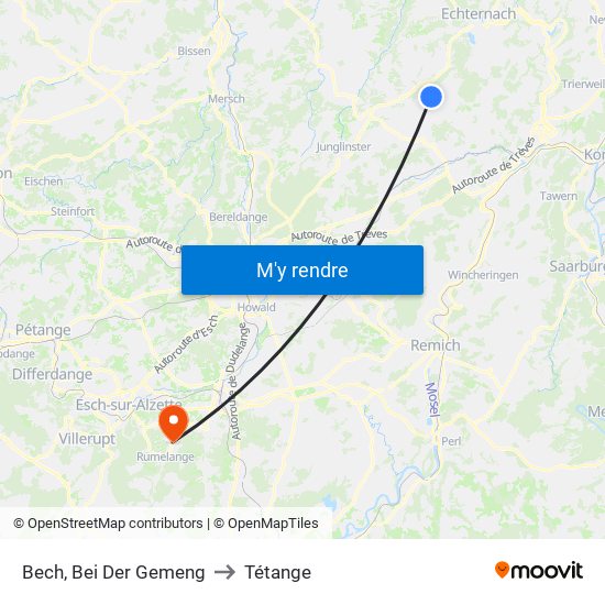 Bech, Bei Der Gemeng to Tétange map
