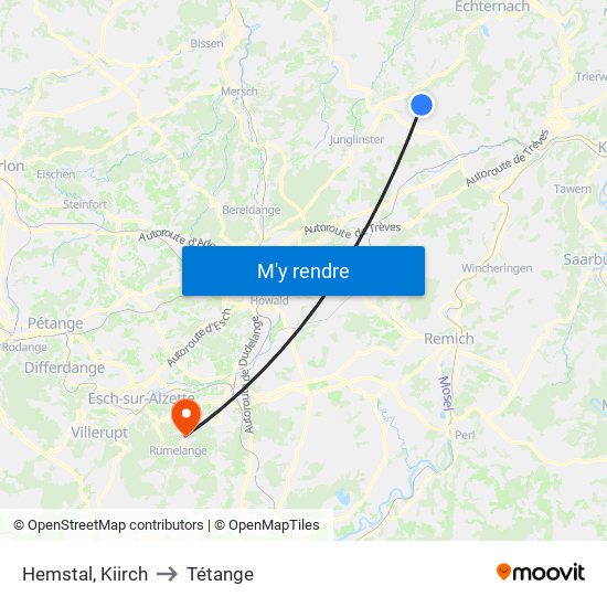 Hemstal, Kiirch to Tétange map