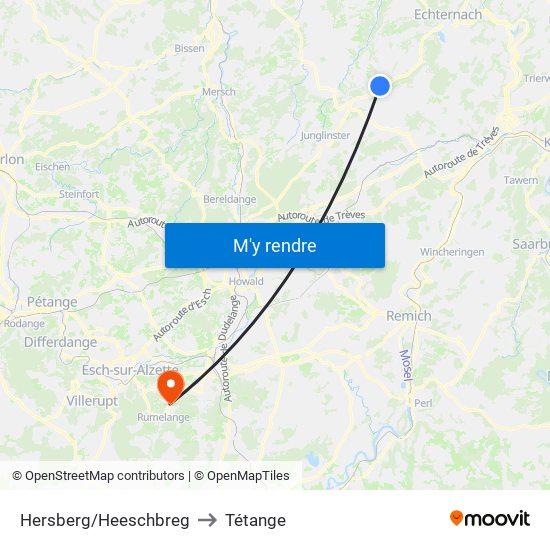 Hersberg/Heeschbreg to Tétange map